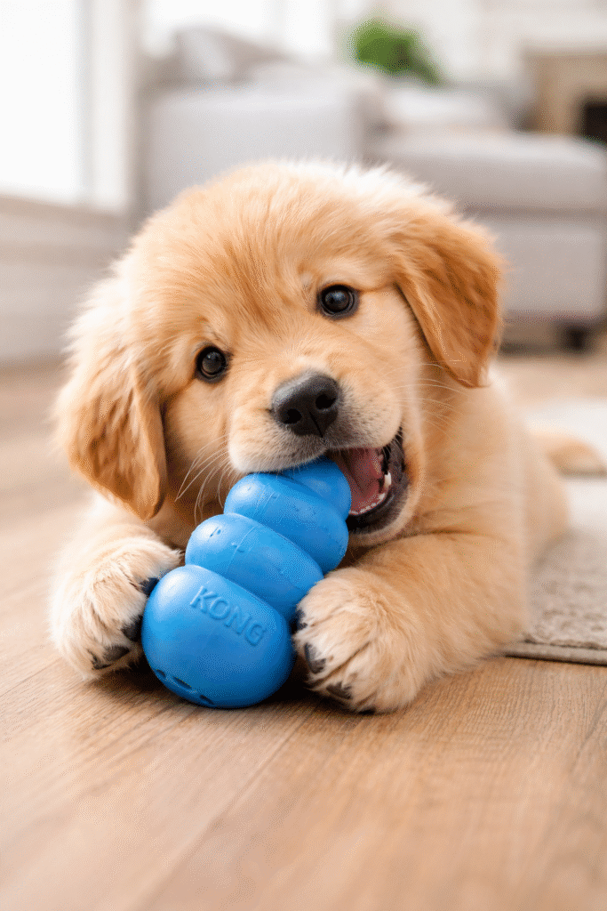 KONG Classic: El juguete para perros que todos recomiendan cachorro jugando con juguete kong