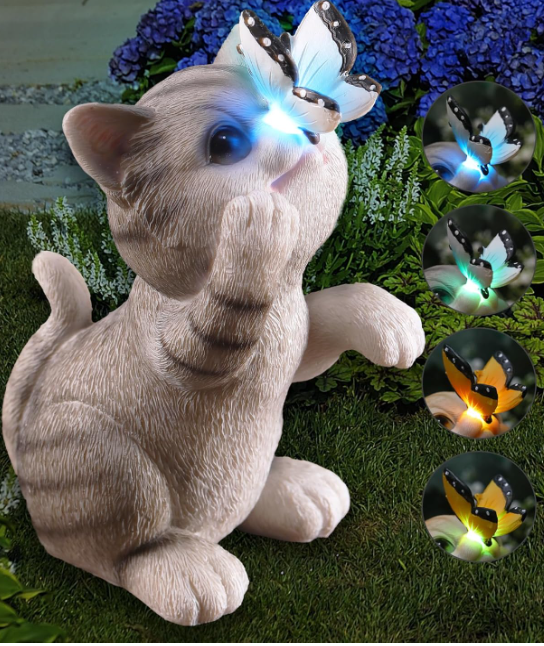 estatua adorno solar gato mascotas