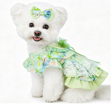 mascota perrita vestido verde