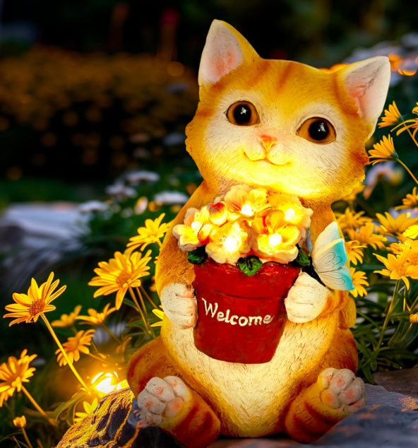 gatito estarua jardin mascota