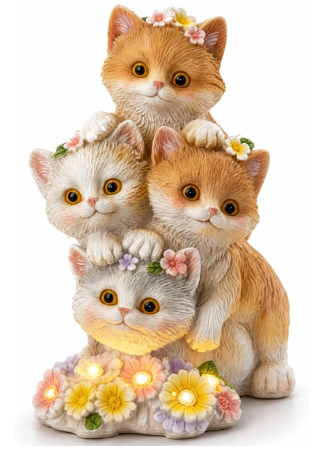 gatitos estatua solar jardin